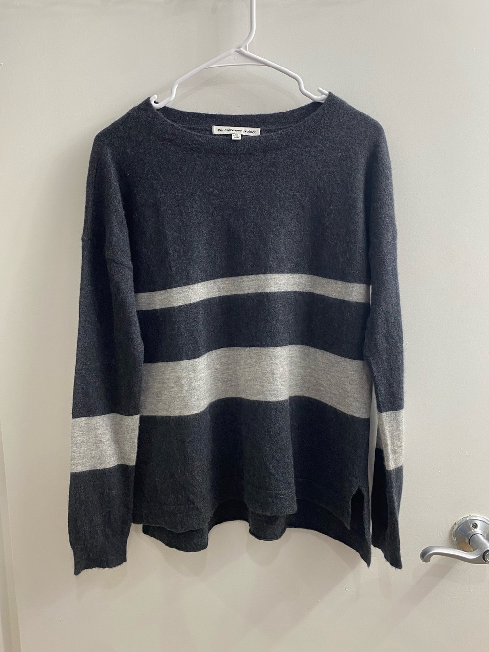 The Cashmere Project Grey & Black Striped Crewneck Sweater Winter Warm Size XS